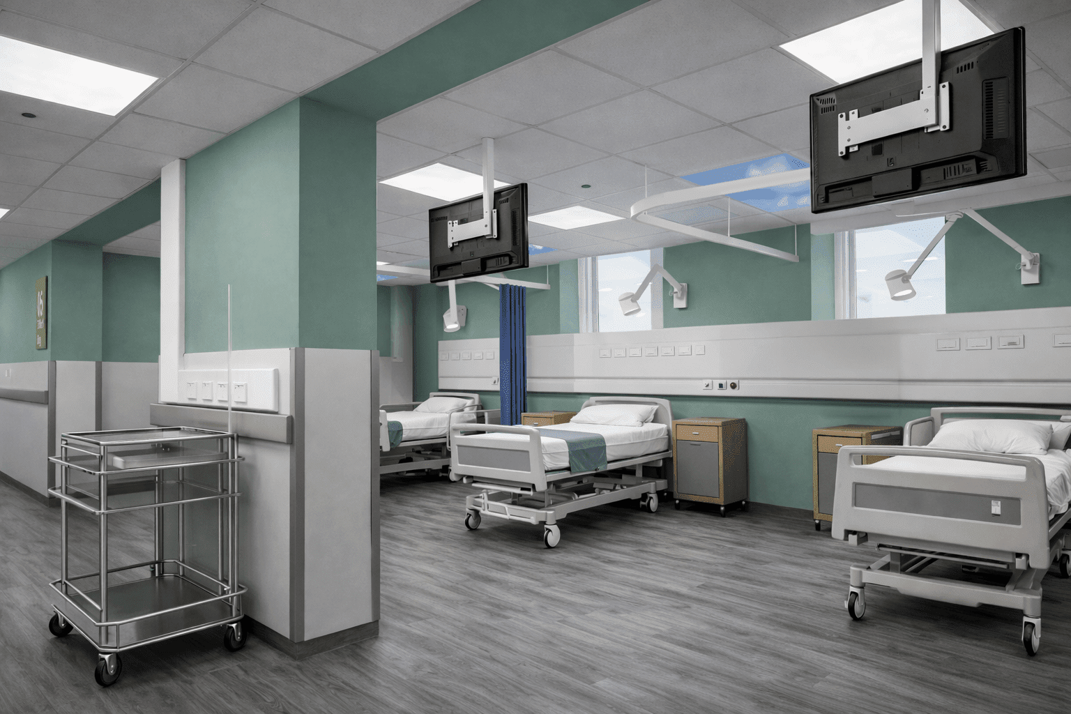 Bradford Hospital Renal Ward - Modern hospital ward with medical equipment